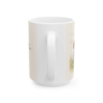 El mañana ya está en las manos de Dios | Taza de fe para cada mañana | Mateo 6:34 — 15 oz · Vista posterior