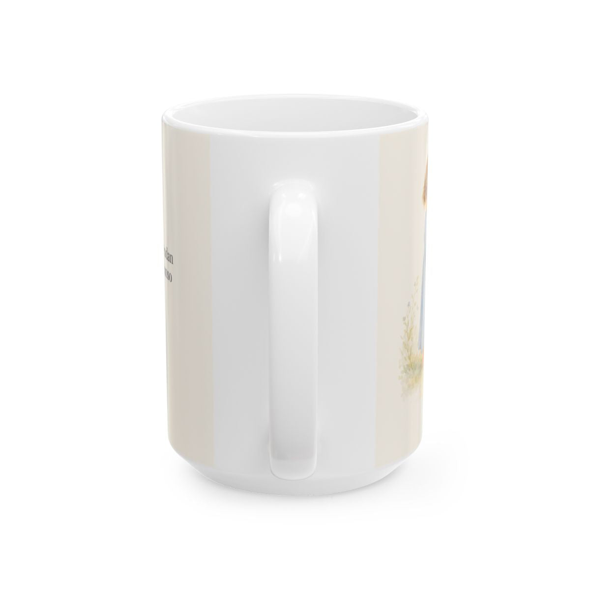 Yo te daré descanso para tu alma | Taza devocional ilustrada | Mateo 11:29 — 15 oz · Vista posterior