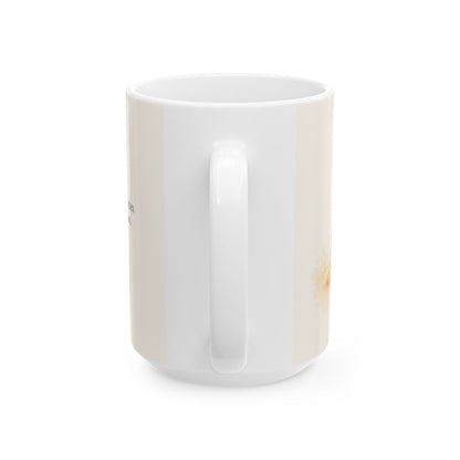 Empiezo el año de rodillas ante Dios | Taza devocional ilustrada | Salmo 143:8 — 15 oz · Vista posterior