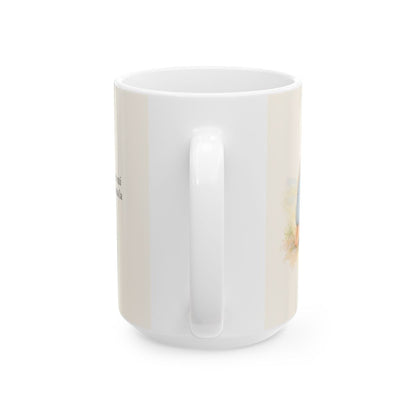 Sobre Cristo construyo mi casa | Taza bíblica de cerámica | Mateo 7:24-25 — 15 oz · Vista posterior