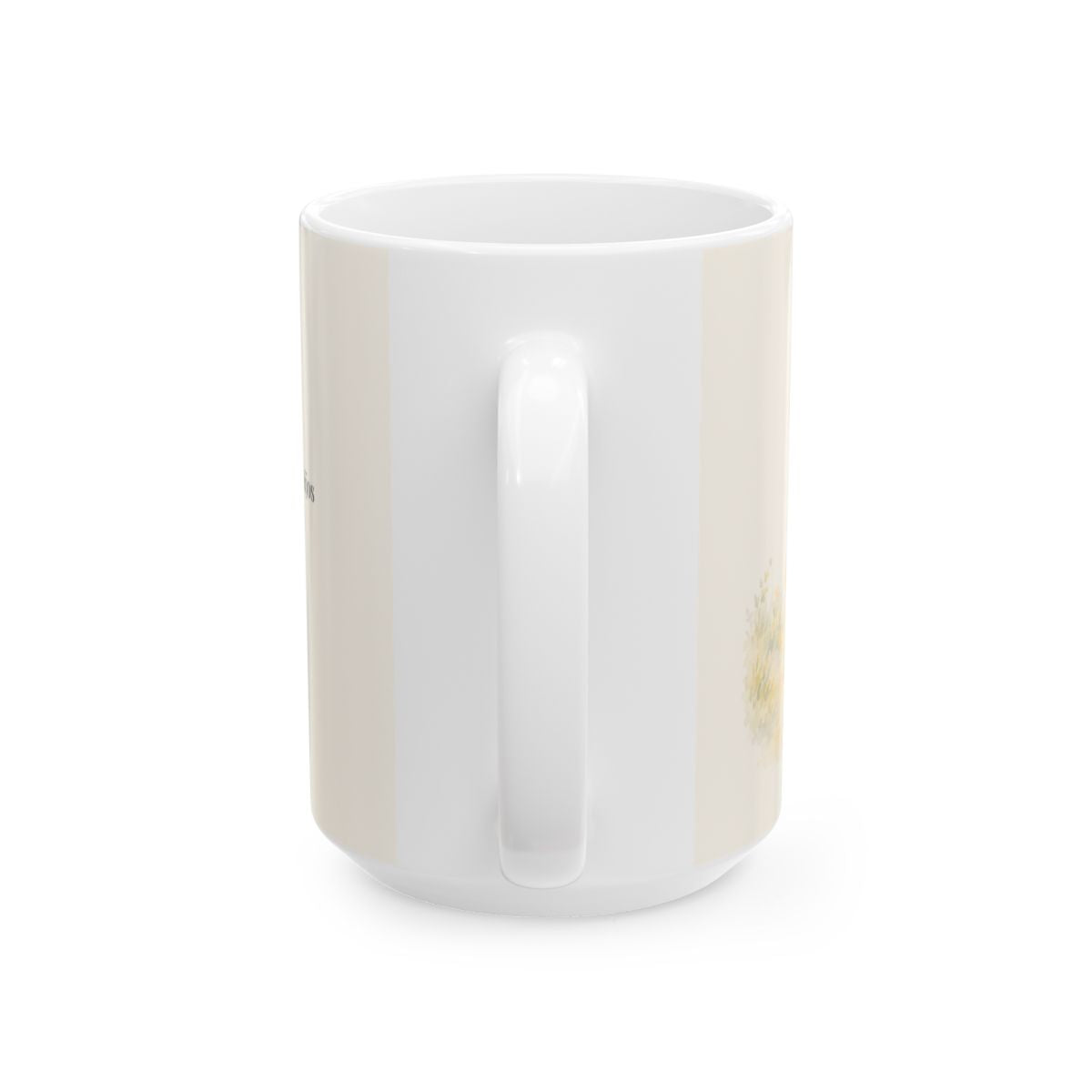 Imitad a Dios como hijos amados | Taza bíblica de cerámica | Efesios 5:1 — 15 oz · Vista posterior