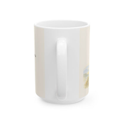 Gracias a Dios, que nos da la victoria | Taza devocional de fe | 1 Corintios 15:57 — 15 oz · Vista posterior