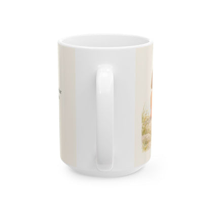El Señor no tiene miedo de lo que viene | Taza cristiana para regalar | Deuteronomio 31:8 — 15 oz · Vista posterior