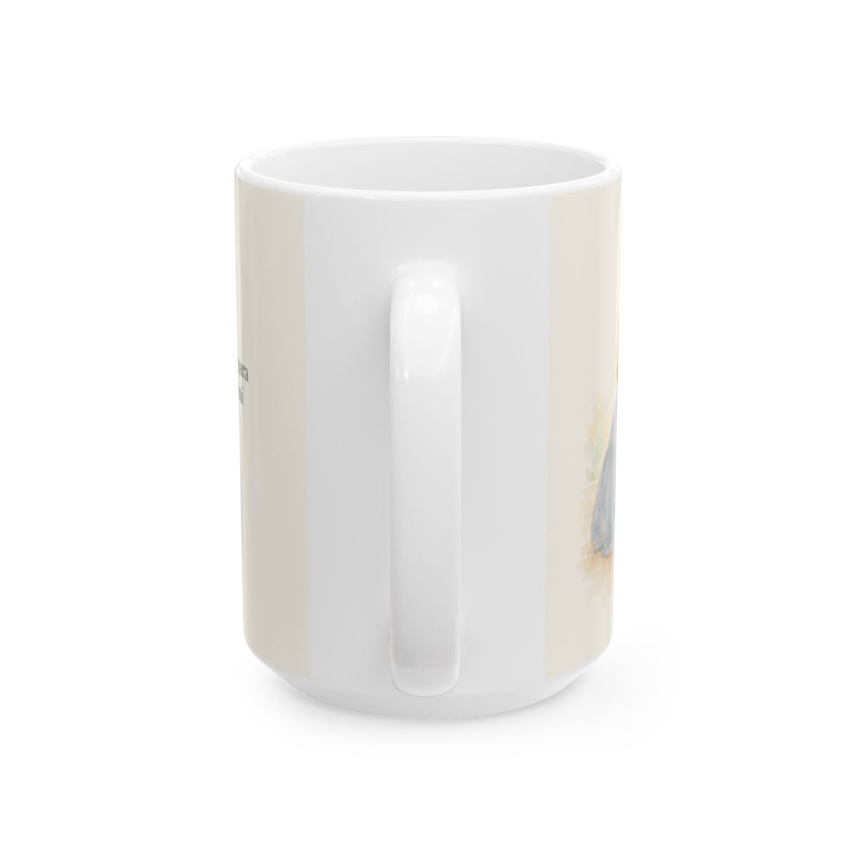 Cristo vive para siempre y nunca más muere | Taza de fe para cada mañana | Romanos 6:9 — 15 oz · Vista posterior