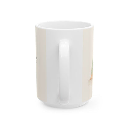 El Señor nunca llega tarde | Taza de inspiración bíblica | Salmo 27:14 — 15 oz · Vista posterior