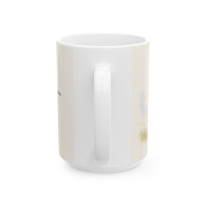 Por medio de Cristo soy más que vencedor | Taza con arte cristiano | 1 Corintios 15:57 — 15 oz · Vista posterior