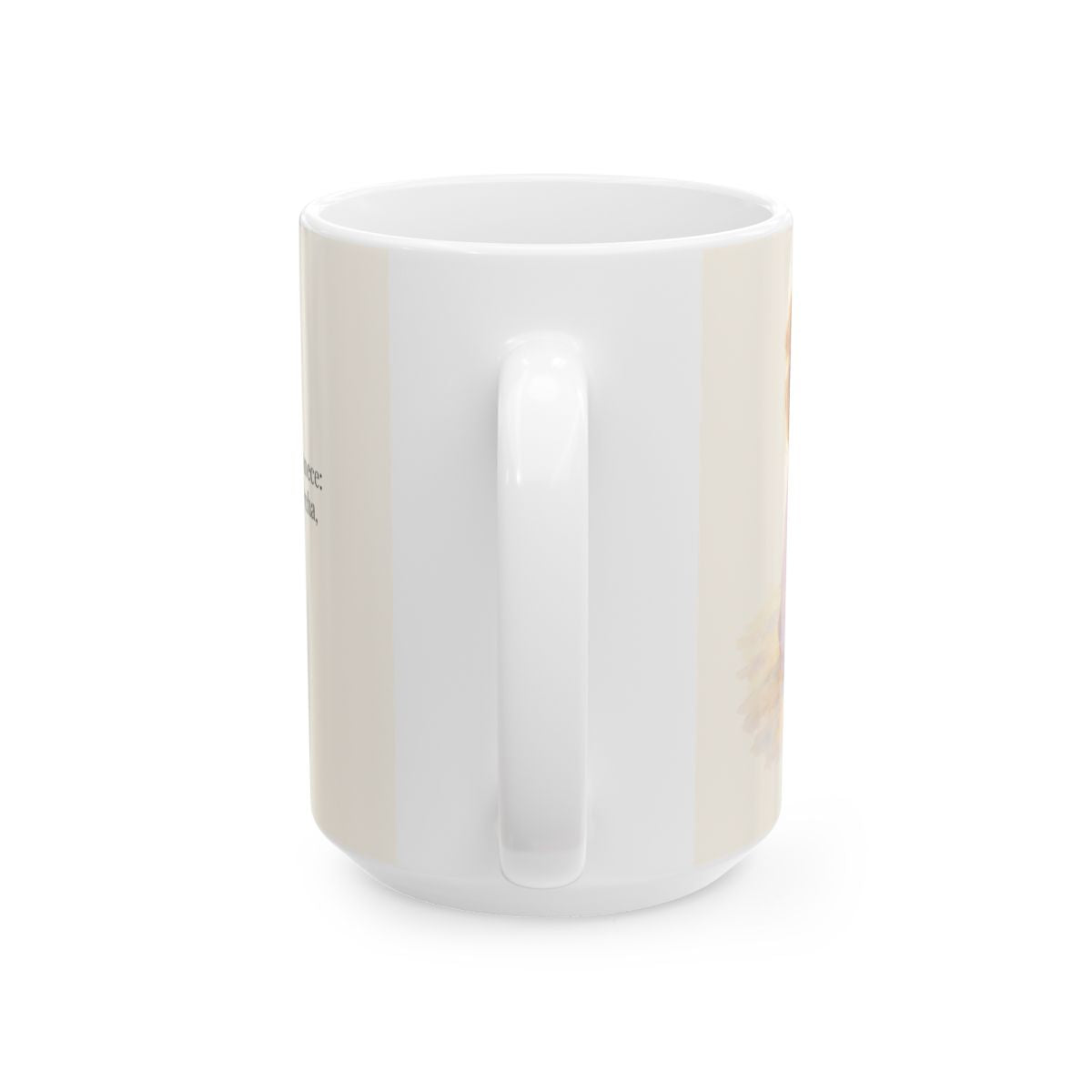 El amor de Dios permanece para siempre | Taza bíblica para café | 1 Corintios 13:8 — 15 oz · Vista posterior