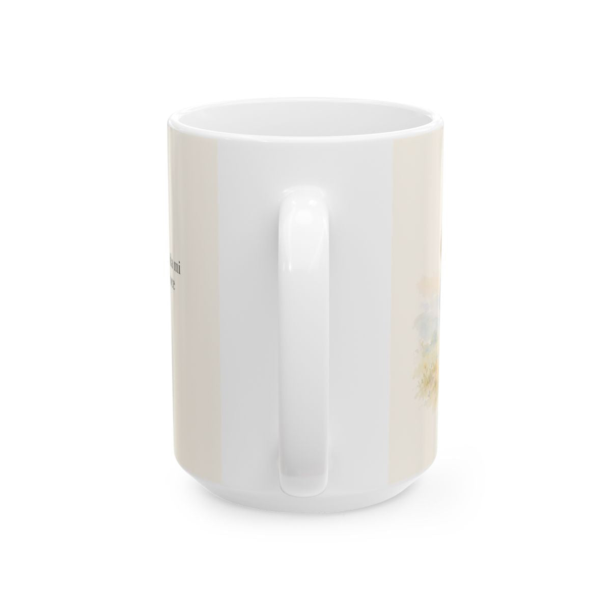 Dios conoce mi corazón mejor que yo mismo | Taza cristiana con frase devocional | Romanos 8:26 — 15 oz · Vista posterior