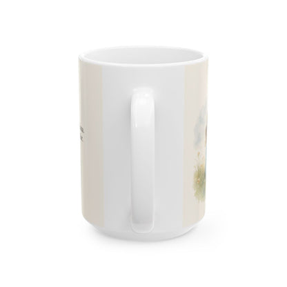No os afanéis por el día de mañana | Taza con arte cristiano | Mateo 6:34 — 15 oz · Vista posterior
