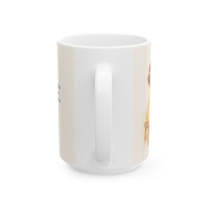 Dios obra por mí mientras yo espero | Taza cristiana con frase devocional | Juan 5:17 — 15 oz · Vista posterior