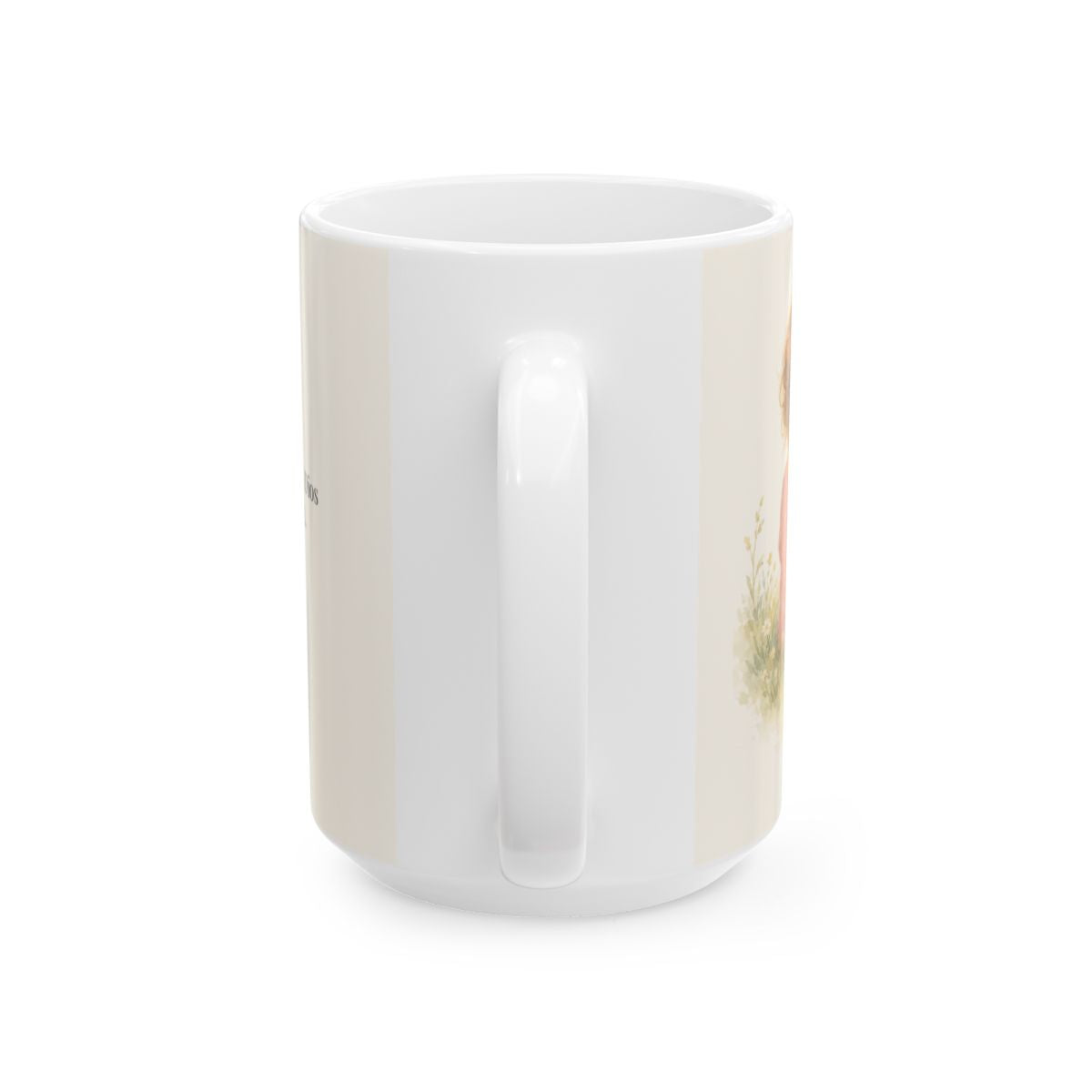 Dios lleva a buen fin la obra que empezó | Taza bíblica de cerámica | Filipenses 1:6 — 15 oz · Vista posterior