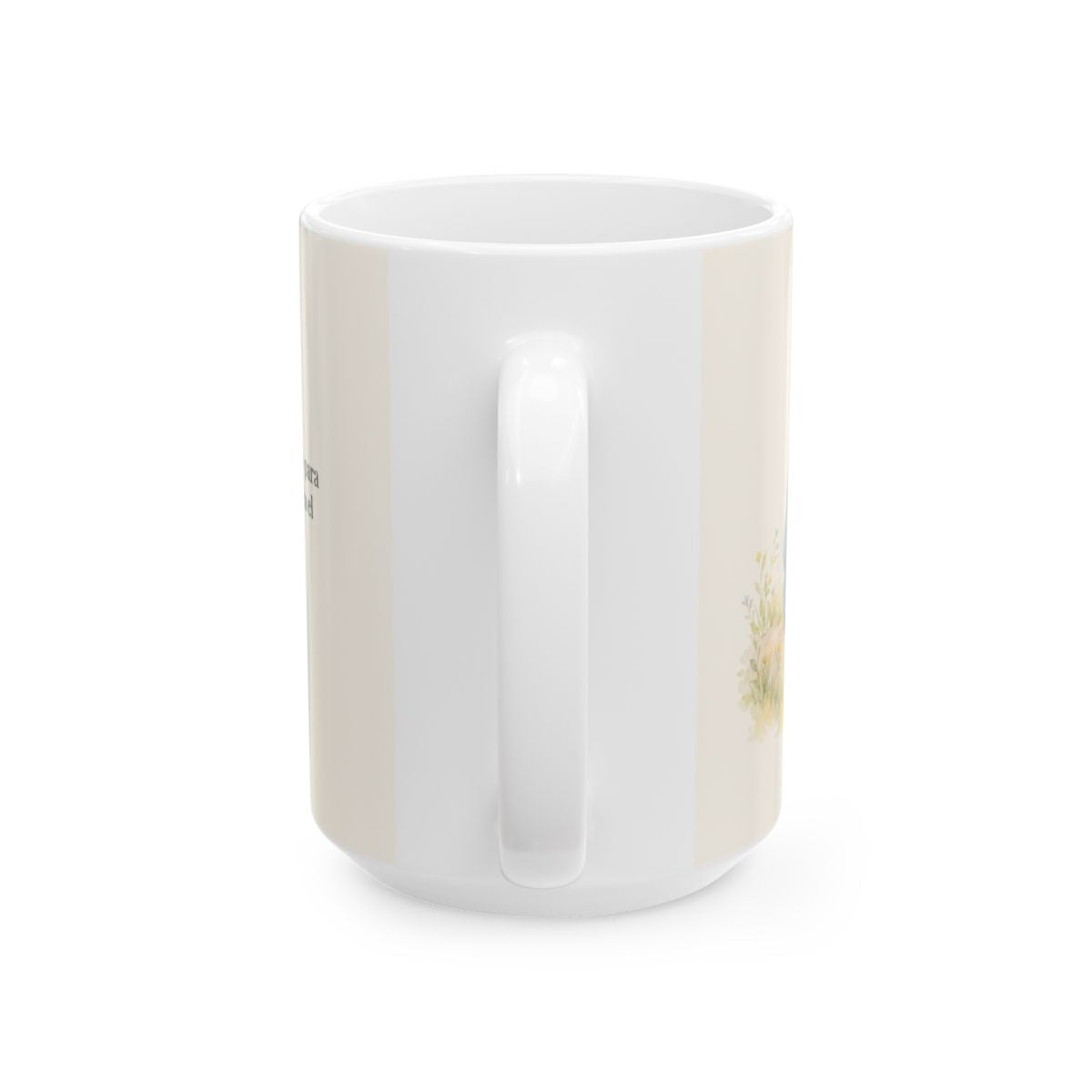 Pronto para oír dice el Señor | Taza cristiana para regalar | Santiago 1:19 — 15 oz · Vista posterior