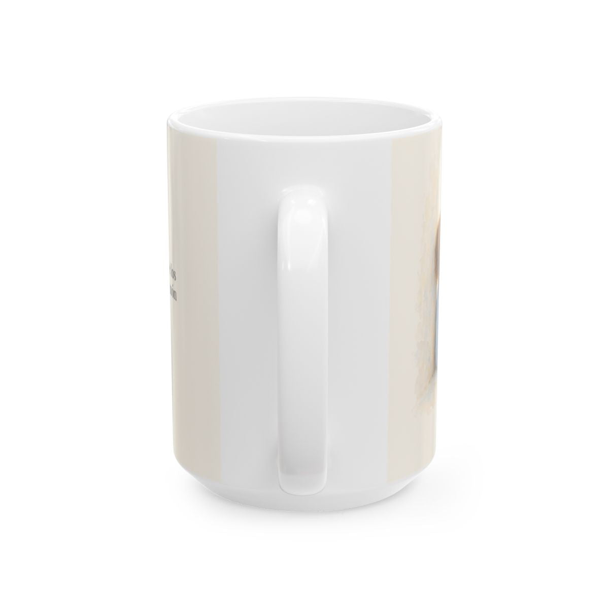 Jehová está cerca de los quebrantados de corazón | Taza devocional ilustrada | Salmo 34:18 — 15 oz · Vista posterior