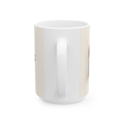 Jehová está cerca de los quebrantados de corazón | Taza devocional ilustrada | Salmo 34:18 — 15 oz · Vista posterior