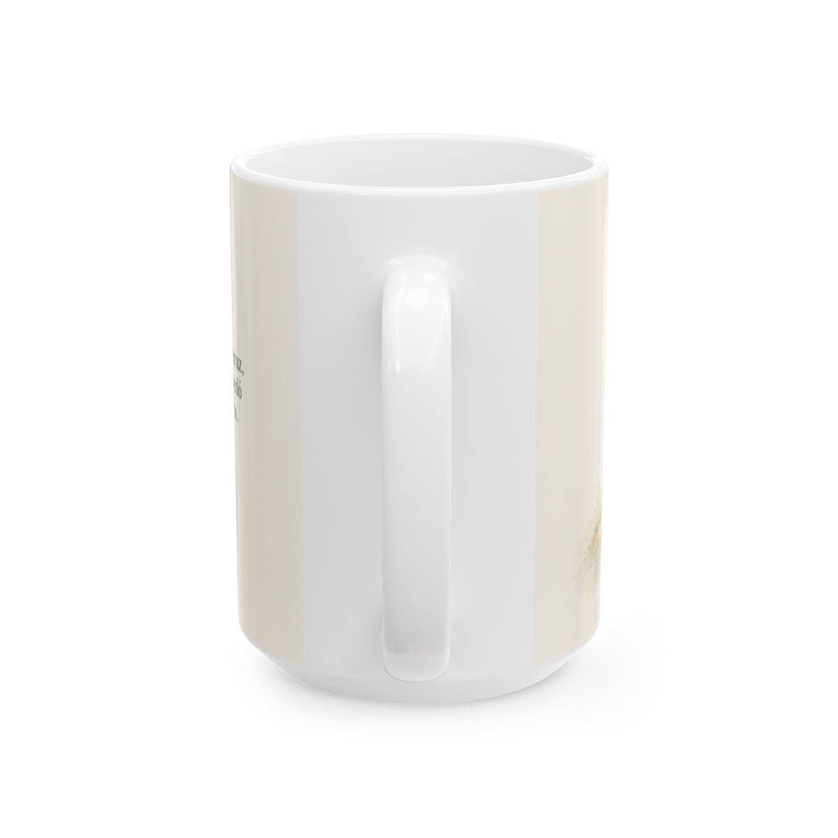 Consumado es: mi deuda quedó pagada | Taza cristiana con frase devocional | Juan 19:30 — 15 oz · Vista posterior