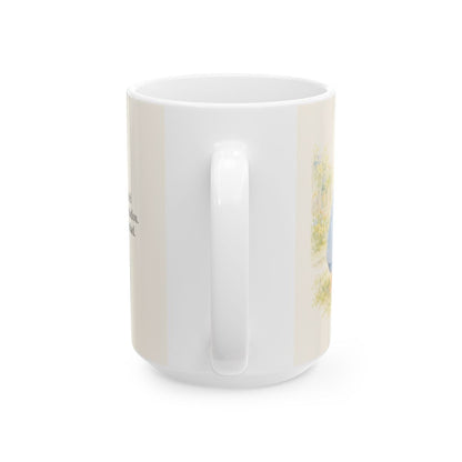 Nunca se acaba la misericordia de Dios | Taza devocional ilustrada | Lamentaciones 3:22-23 — 15 oz · Vista posterior