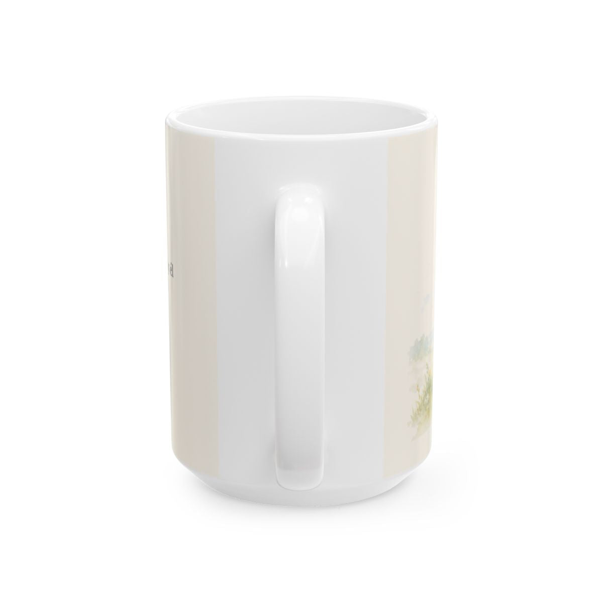 El Padre me da su apellido | Taza devocional de fe | 1 Juan 3:1 — 15 oz · Vista posterior