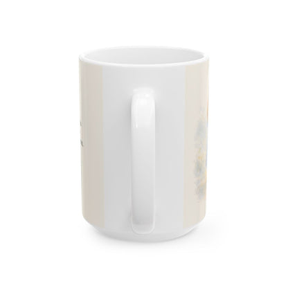La luz de Dios brilla en mis tinieblas | Taza devocional ilustrada | Juan 1:5 — 15 oz · Vista posterior