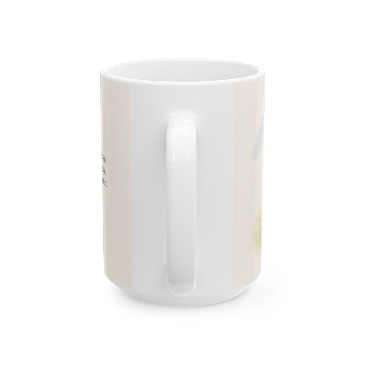 El poder de Cristo descansa sobre mí | Taza devocional ilustrada | 2 Corintios 12:9 — 15 oz · Vista posterior