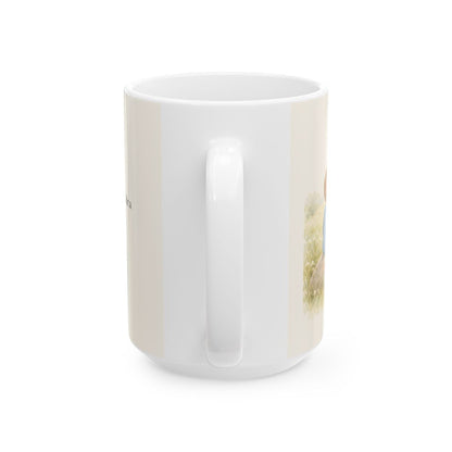 Dios no se cansa de buscarme | Taza bíblica para café | Lucas 15:4 — 15 oz · Vista posterior