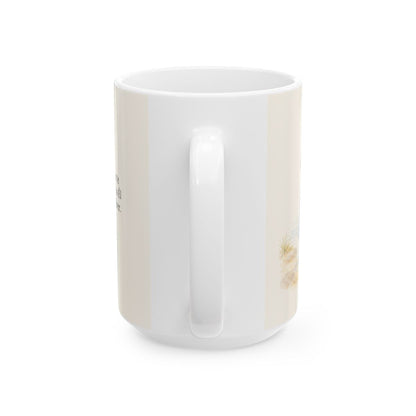 Con cuerdas de amor te atraje | Taza bíblica de cerámica | Jeremías 31:3 — 15 oz · Vista posterior