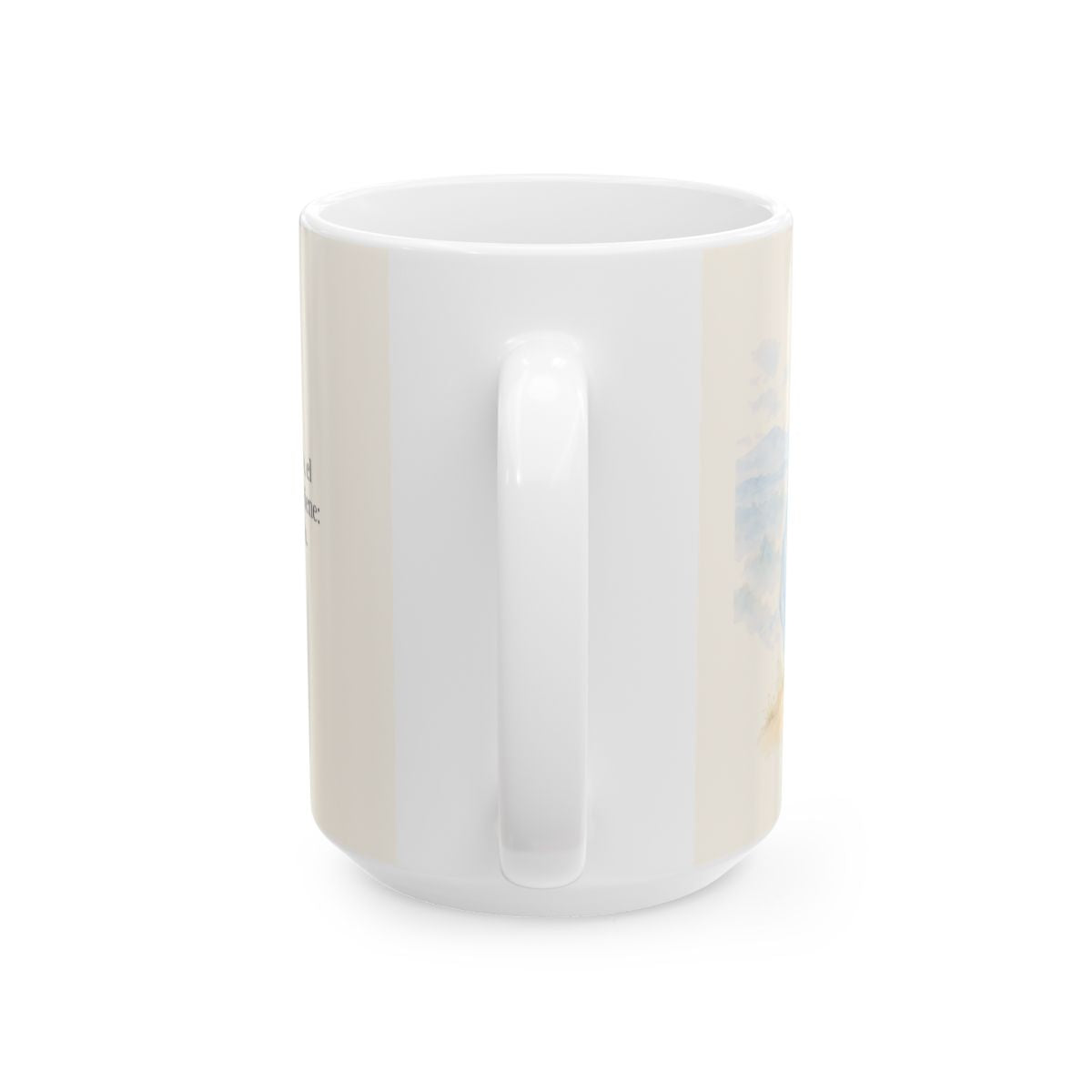 El poder de Dios se perfecciona en mi debilidad | Taza bíblica de cerámica | 2 Corintios 12:9 — 15 oz · Vista posterior