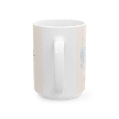 El poder de Dios se perfecciona en mi debilidad | Taza bíblica de cerámica | 2 Corintios 12:9 — 15 oz · Vista posterior