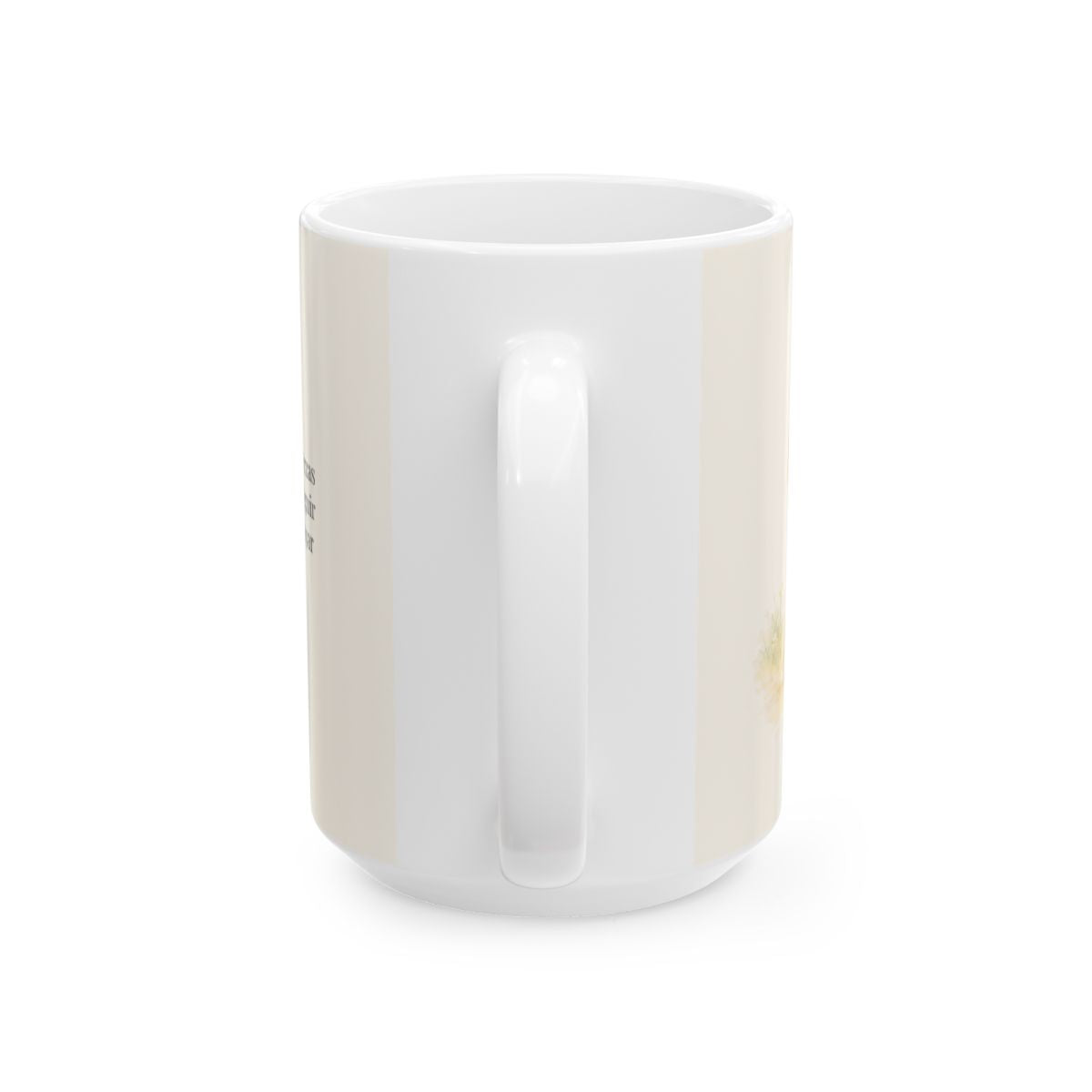 Dios me da nuevas fuerzas cada mañana | Taza cristiana para regalar | Hebreos 12:1 — 15 oz · Vista posterior