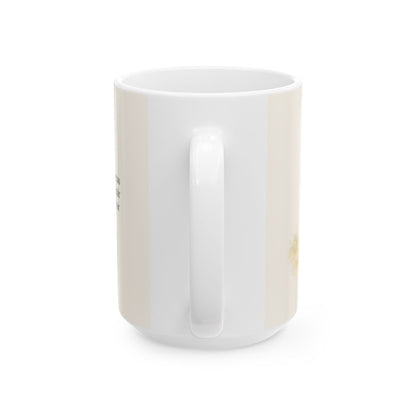 Dios me da nuevas fuerzas cada mañana | Taza cristiana para regalar | Hebreos 12:1 — 15 oz · Vista posterior