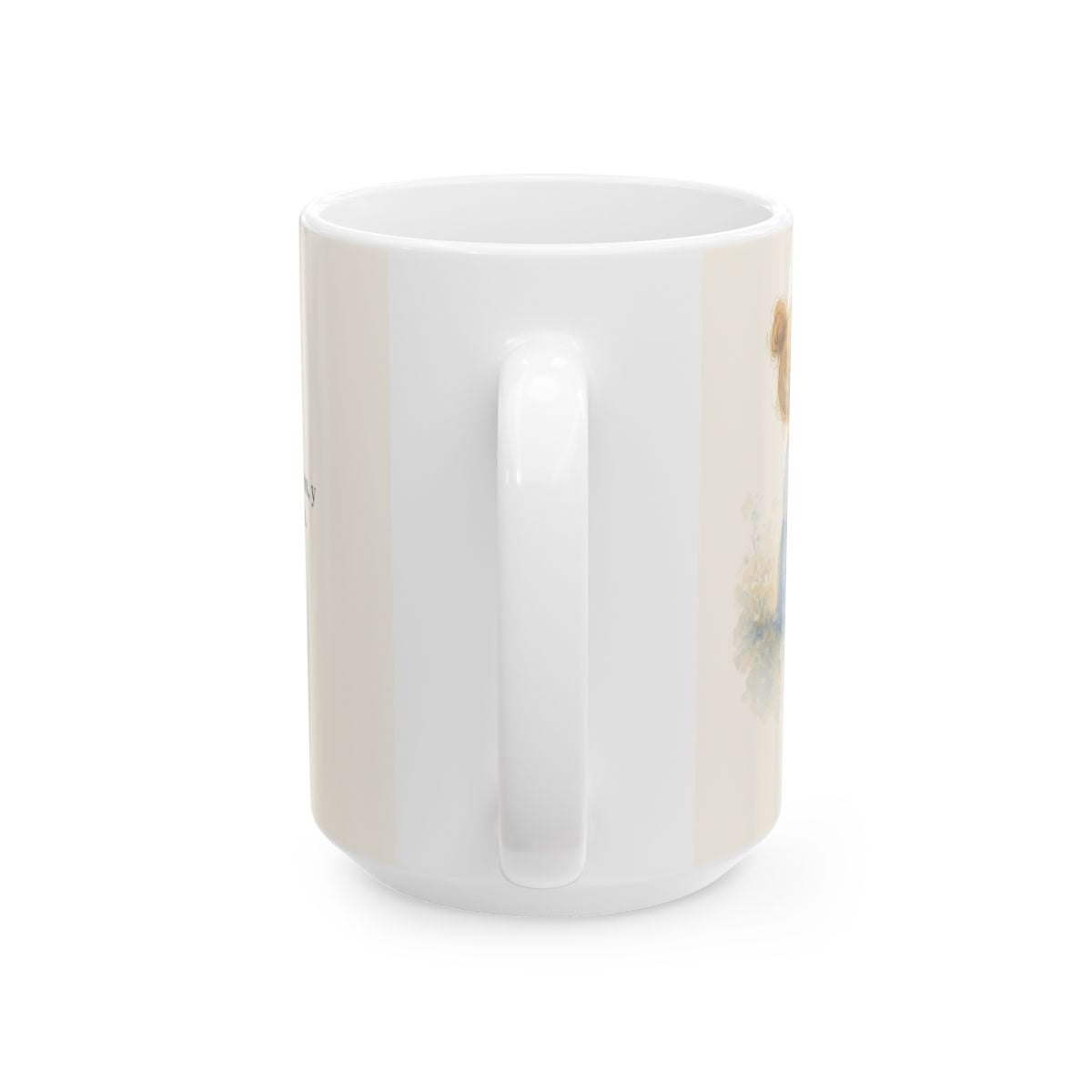 Soy hijo amado de Dios | Taza cristiana en dos tamaños | Efesios 5:1 — 15 oz · Vista posterior