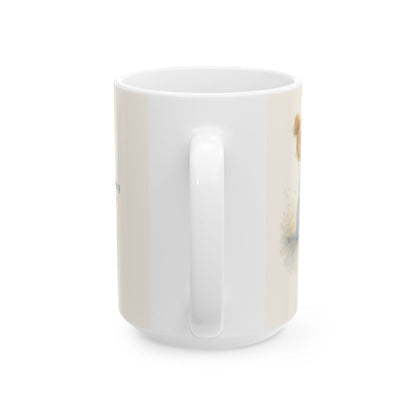 Soy hijo amado de Dios | Taza cristiana en dos tamaños | Efesios 5:1 — 15 oz · Vista posterior