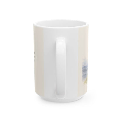 Cuan lejos está el oriente del occidente | Taza devocional ilustrada | Salmo 103:12 — 15 oz · Vista posterior