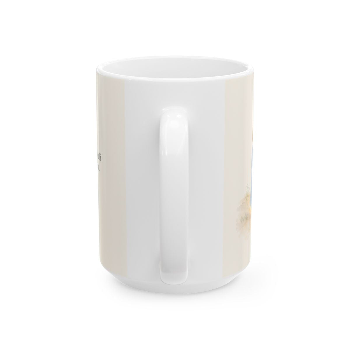 Aun en lo más hondo, allí está Dios | Taza cristiana con frase devocional | Salmo 139:8 — 15 oz · Vista posterior