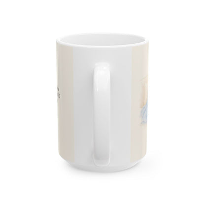 Junto a aguas de reposo me pastorea | Taza cristiana con frase devocional | Salmo 23:2 — 15 oz · Vista posterior