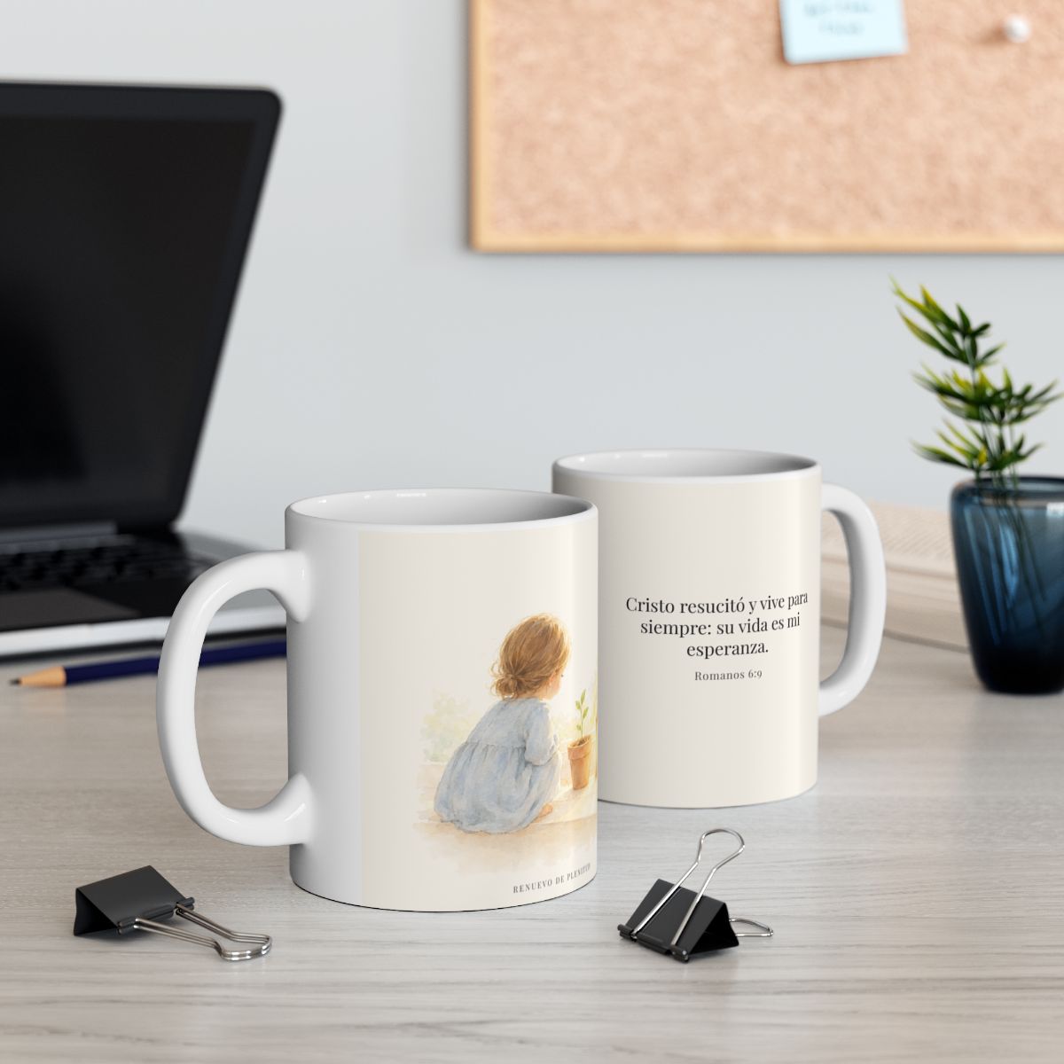 Cristo vive para siempre y nunca más muere | Taza de fe para cada mañana | Romanos 6:9 — 15 oz · Contexto 2