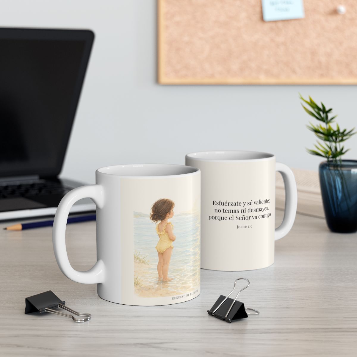 Esfuérzate y sé valiente | Taza de inspiración bíblica | Josué 1:9 — 15 oz · Contexto 2