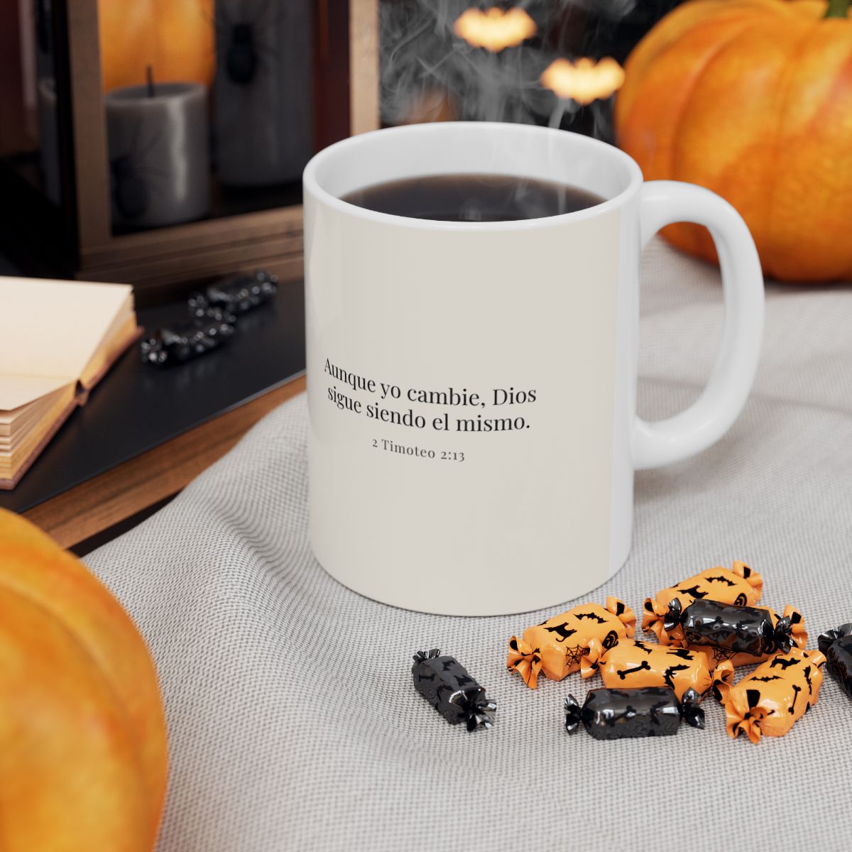 Él no puede negarse a sí mismo | Taza devocional ilustrada | 2 Timoteo 2:13 — 15 oz · Contexto 3