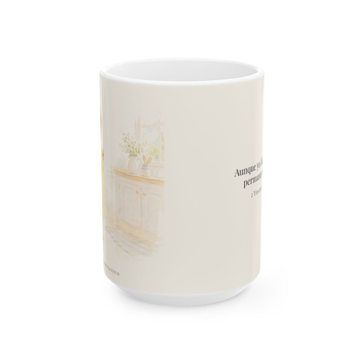 Dios permanece fiel | Taza cristiana para regalar | 2 Timoteo 2:13 — 15 oz · Vista frontal