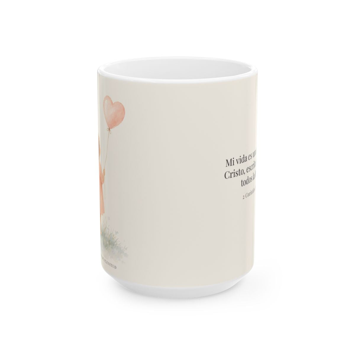 Mi vida es una carta de Cristo | Taza devocional ilustrada | 2 Corintios 3:2-3 — 15 oz · Vista frontal