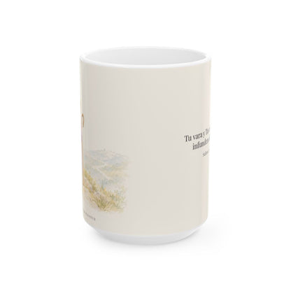 Tu vara y Tu cayado me infunden aliento | Taza devocional ilustrada | Salmo 23:4 — 15 oz · Vista frontal