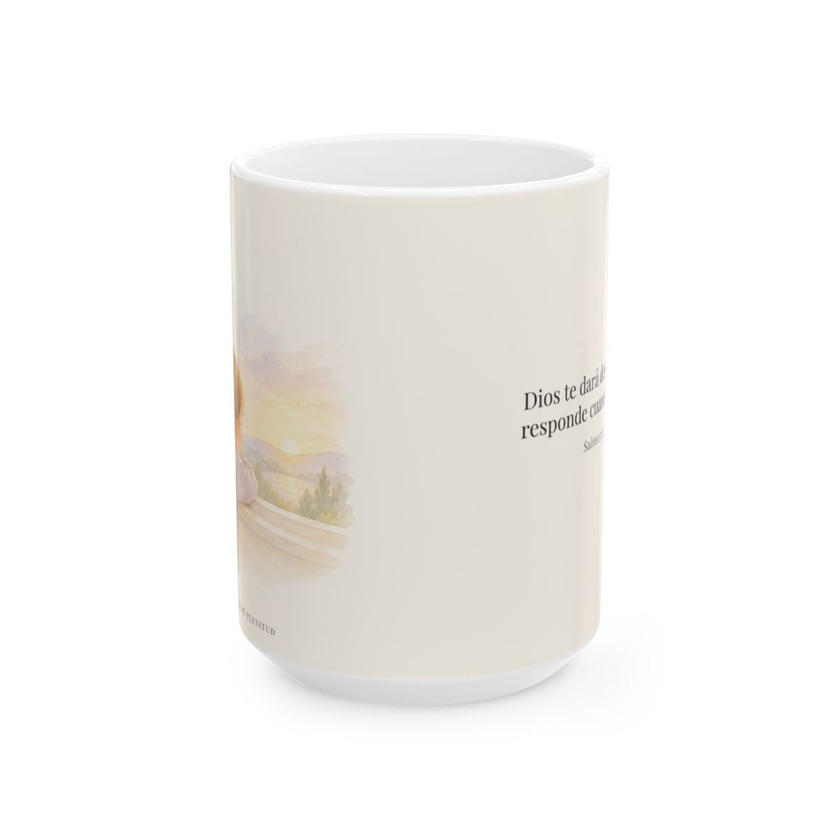 Dios te dará descanso | Taza cristiana para regalar | Salmo 55:22 — 15 oz · Vista frontal