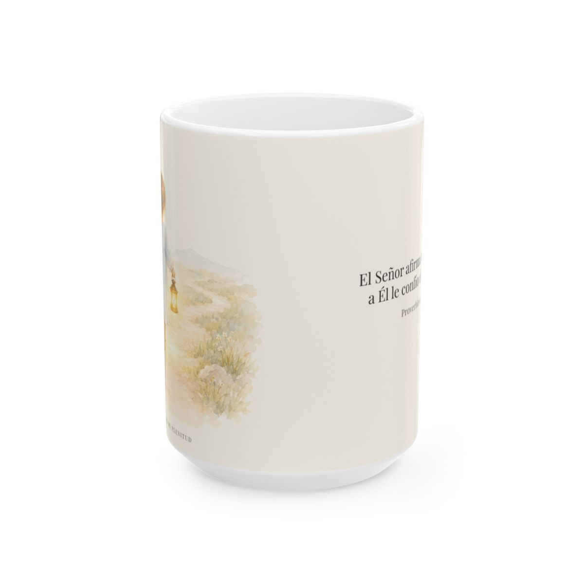 El Señor dirige mis pasos este año | Taza cristiana en dos tamaños | Proverbios 16:9 — 15 oz · Vista frontal