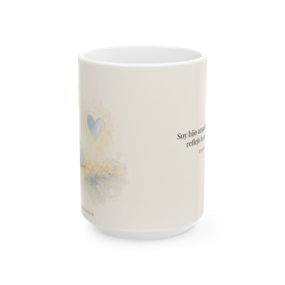 Soy hijo amado de Dios | Taza cristiana en dos tamaños | Efesios 5:1 — 15 oz · Vista frontal