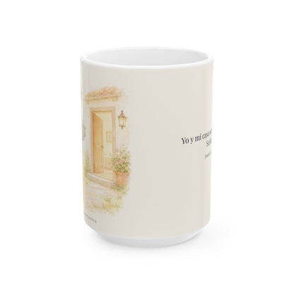 Yo y mi casa serviremos a Jehová | Taza cristiana en dos tamaños | Josué 24:15 — 15 oz · Vista frontal