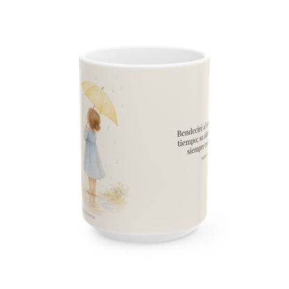 Bendeciré a Jehová en todo tiempo | Taza cristiana con frase devocional | Salmo 34:1 — 15 oz · Vista frontal