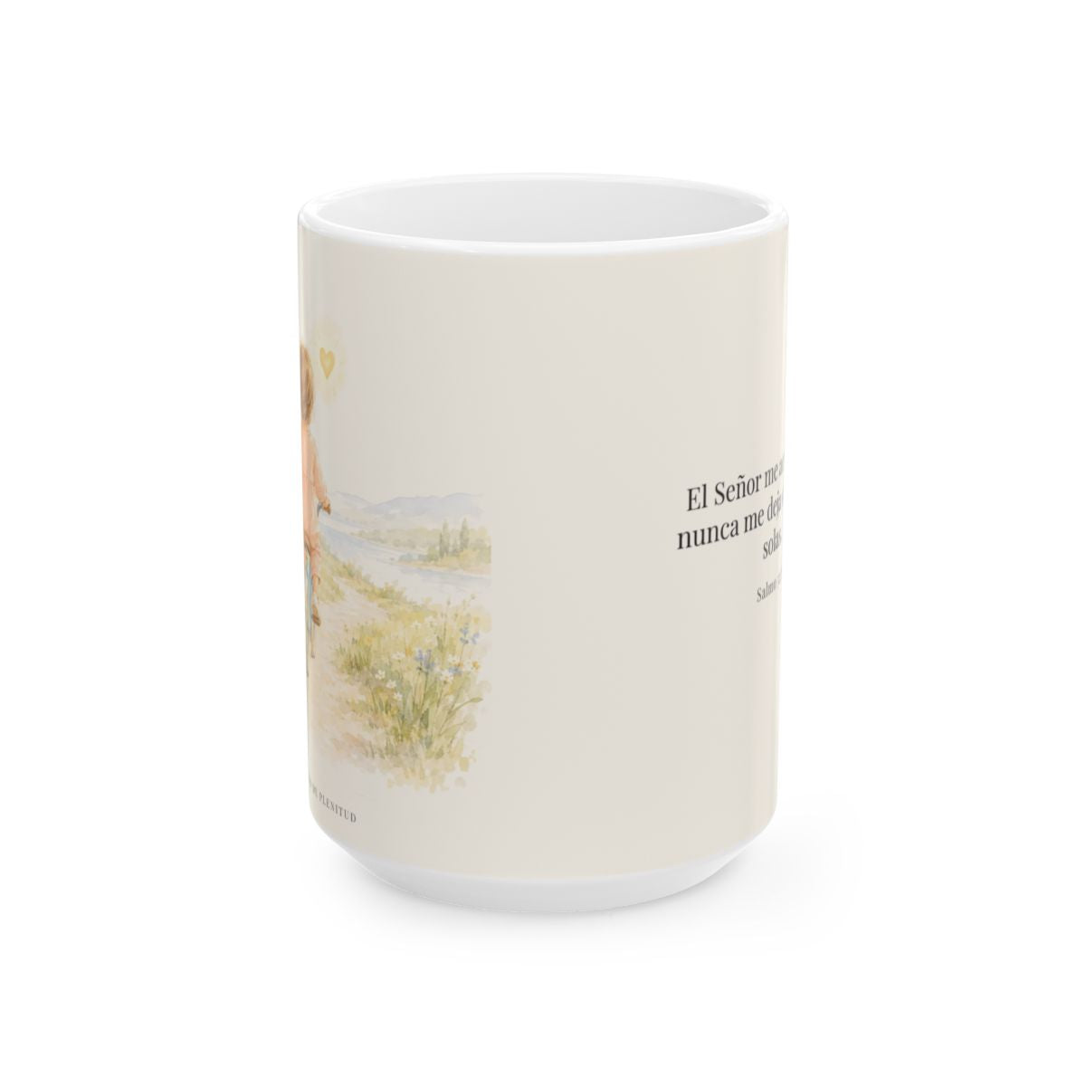 El Señor me aconseja con amor | Taza cristiana con frase devocional | Salmo 32:8 — 15 oz · Vista frontal
