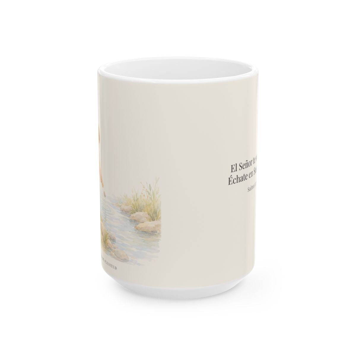 El Señor te sostiene | Taza cristiana para regalar | Salmo 55:22 — 15 oz · Vista frontal
