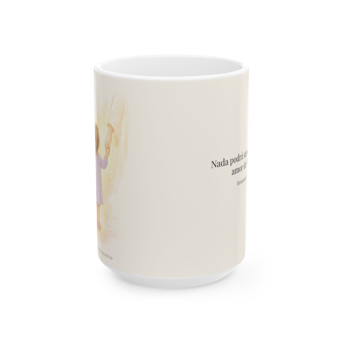 Nada podrá separarme del amor de Dios | Taza cristiana con frase devocional | Romanos 8:31 — 15 oz · Vista frontal