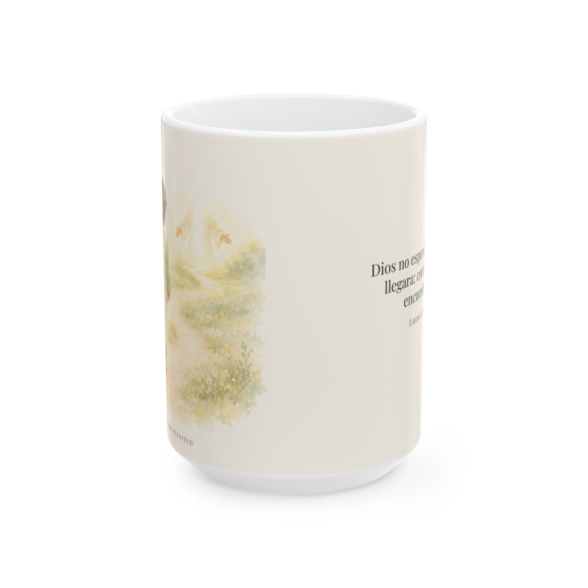 Mi Padre corrió a mi encuentro | Taza con arte cristiano | Lucas 15:24 — 15 oz · Vista frontal
