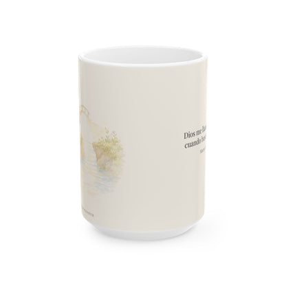 Dios me llama su hijo cuando busco la paz | Taza cristiana en dos tamaños | Mateo 5:9 — 15 oz · Vista frontal